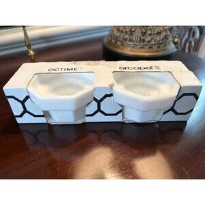Arcoroc France OCTIME White Opal Octagonal Glass Candlestick Candle Holders MCM
